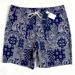 RLX Ralph Lauren Trendy Golf Men Size XL Sweat Shorts Navy Blue Bandana New $168